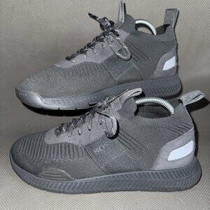 HUGO BOSS Titanium Runn Knit Gray Suede Trainers Sneakers Mens Size 7 (40)